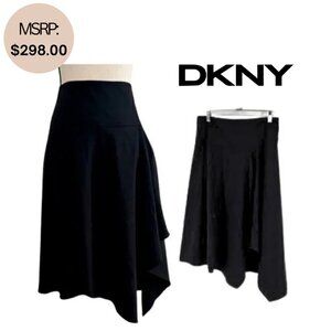 NWT DKNY Women's Black Hi-Low Back Zipper Flare Skirt- Size 6